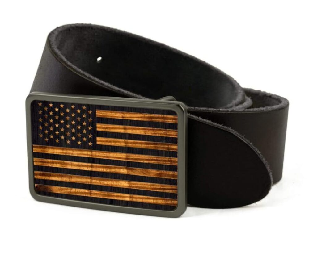3077 American Flag Belt Buckle – Old Glory Engraved Design, Brushed Black